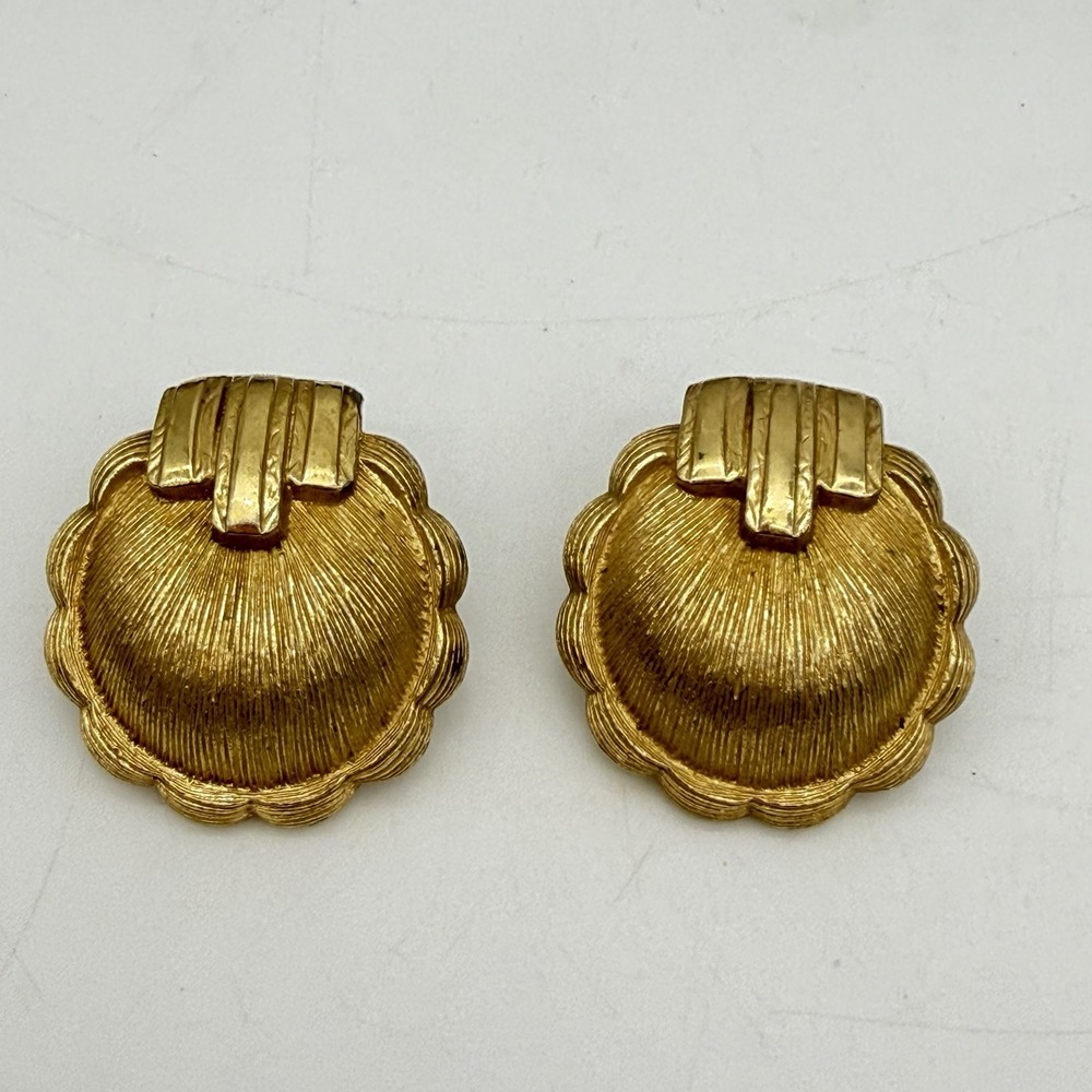 Vintage Monet Gold Tone Earrings PatD Signed Clip On Retro